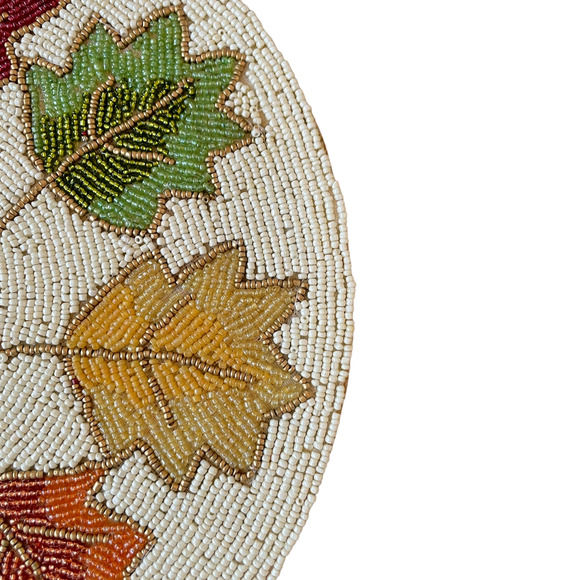 2pc NICOLE MILLER Beaded Fall Leaves 15in Round Placemat Charger Multicolor NEW - Picture 10 of 12